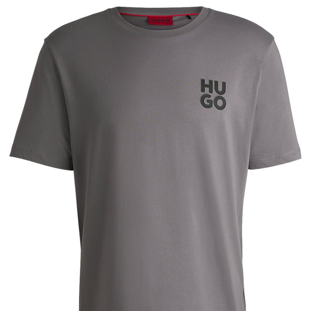 NEW MENS HUGO cotton-jersey t-shirt with stacked logo print grey LARGE
